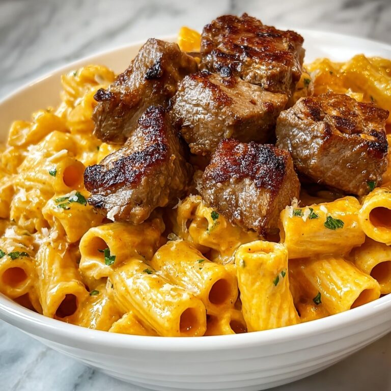 Cajun Steak Tips in Cheesy Rigatoni Parmesan Sauce Recipe