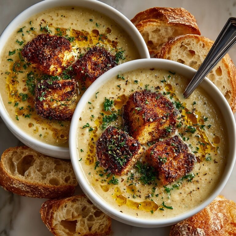 Creamy Celeriac Soup with Croutons and Chives Recipe