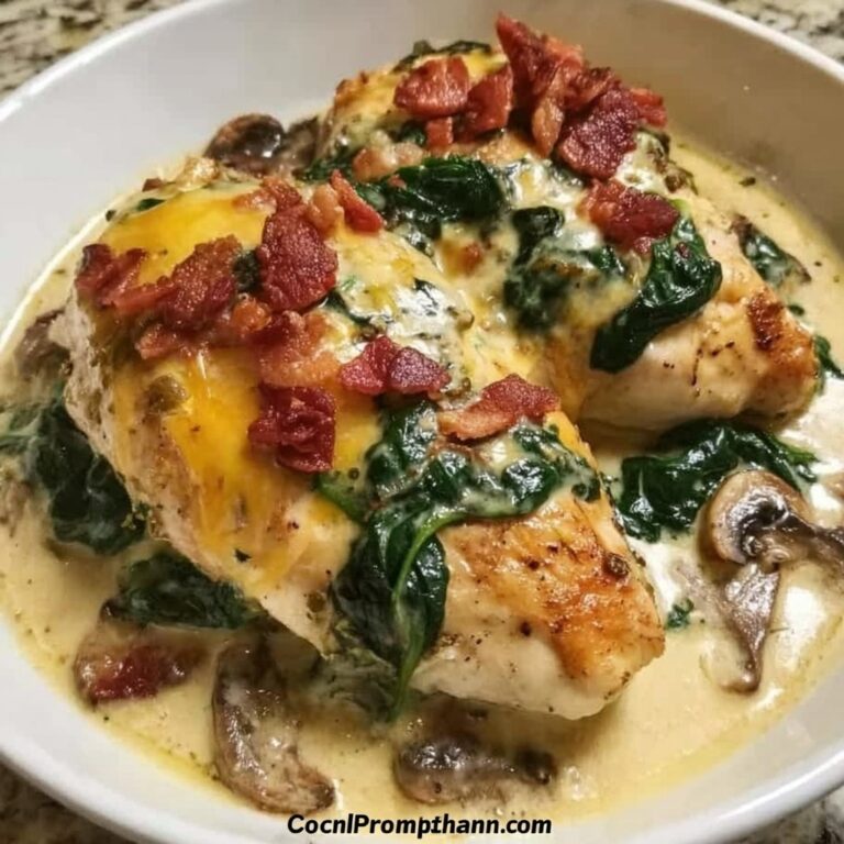 Smothered Chicken with Spinach, Mushrooms, and Bacon Recipe