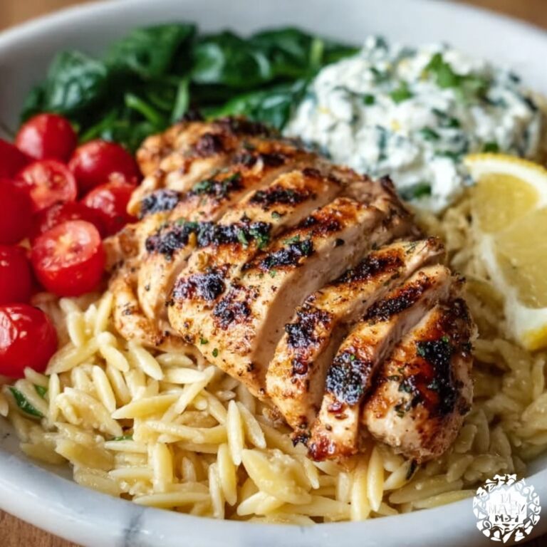 Lemon Dijon Chicken Orzo Bowl with Lemon Whipped Feta Recipe