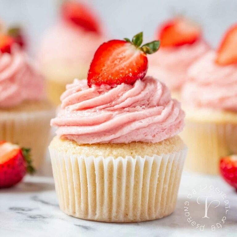 Fluffy Vanilla Cupcakes with Fresh Strawberry Buttercream Recipe