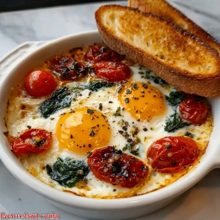 Baked Feta Eggs with Roasted Tomatoes and Spinach Recipe
