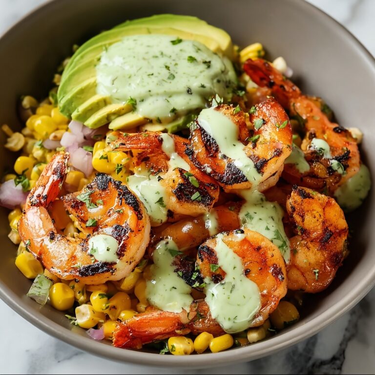 Grilled Shrimp Bowl with Avocado Corn Salsa and Creamy Sauce Recipe